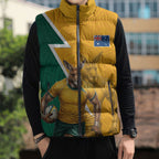 Australia Wallabies Kangaroo Sleeveless Puffer Jacket Australia Flag And Lightning Bolt - Aboriginal Rugby Mascot