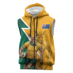 Australia Wallabies Kangaroo Sleeveless Zip Hoodie Australia Flag And Lightning Bolt - Aboriginal Rugby Mascot