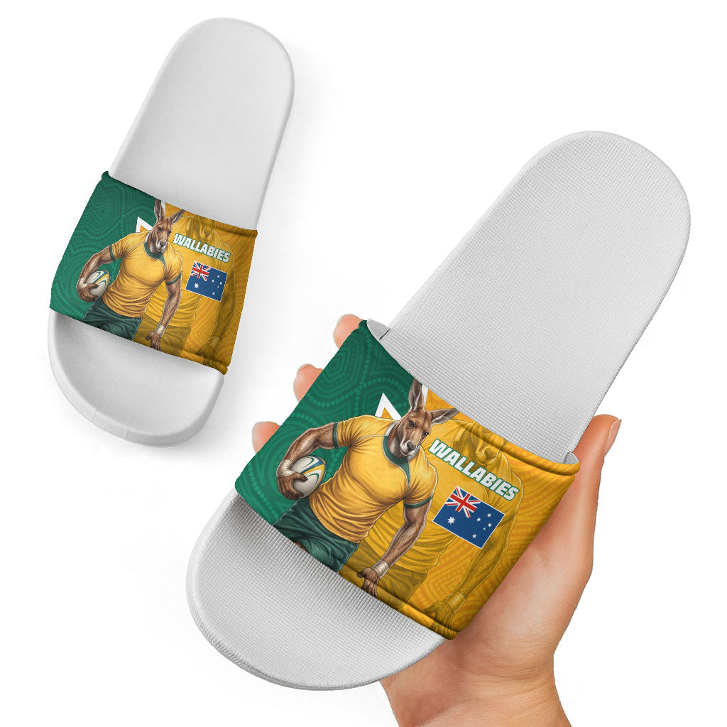 Australia Wallabies Kangaroo Slide Sandals Australia Flag And Lightning Bolt - Aboriginal Rugby Mascot