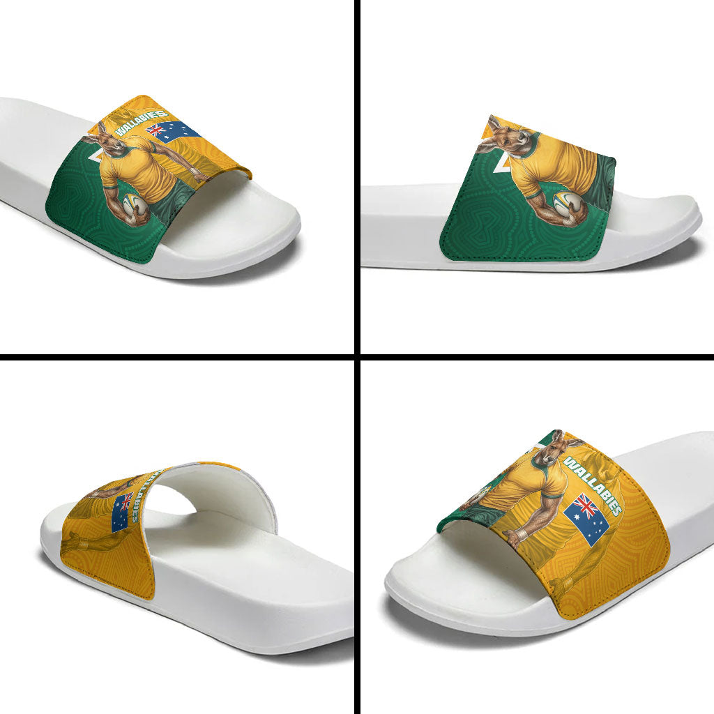 Australia Wallabies Kangaroo Slide Sandals Australia Flag And Lightning Bolt - Aboriginal Rugby Mascot