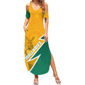Australia Wallabies Kangaroo Summer Maxi Dress Australia Flag And Lightning Bolt - Aboriginal Rugby Mascot