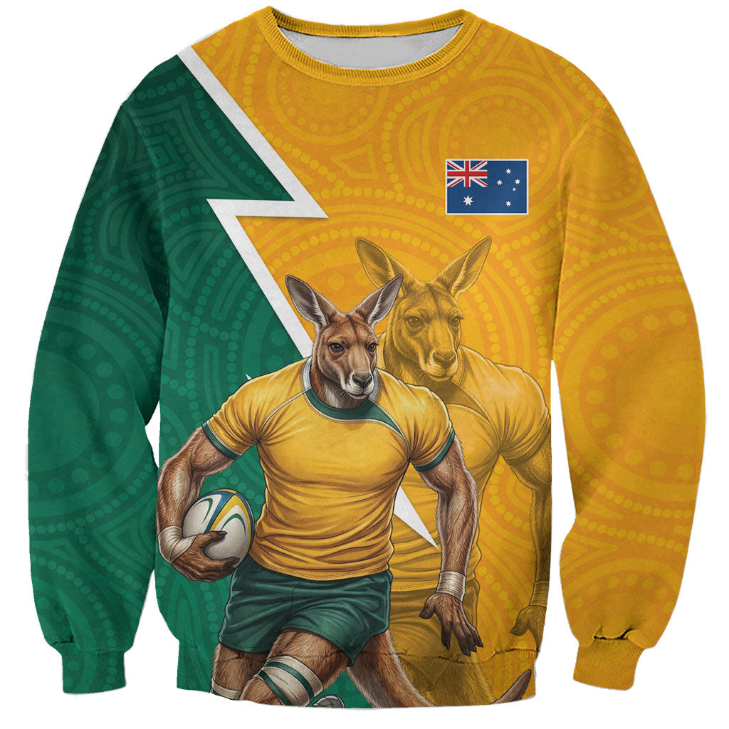 Australia Wallabies Kangaroo Sweatshirt Australia Flag And Lightning Bolt - Aboriginal Rugby Mascot
