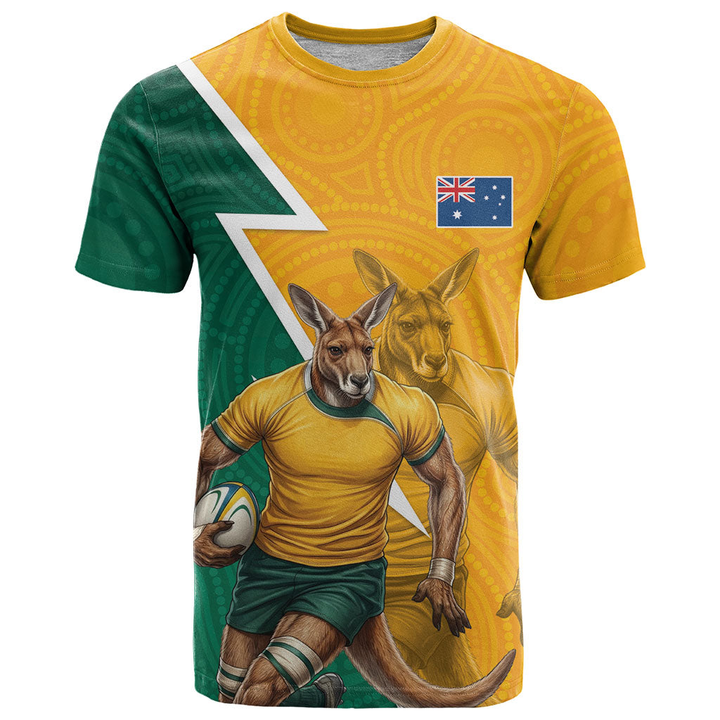 Australia Wallabies Kangaroo T Shirt Australia Flag And Lightning Bolt - Aboriginal Rugby Mascot