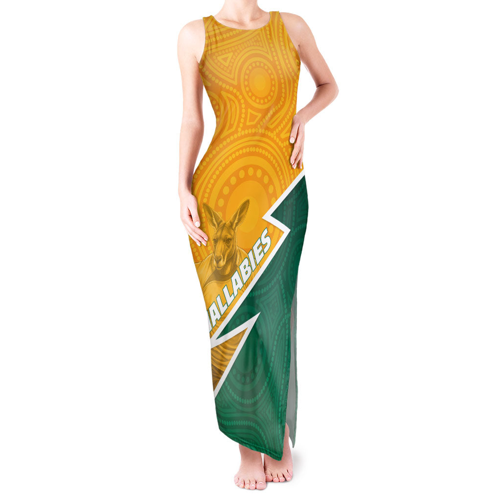 Australia Wallabies Kangaroo Tank Maxi Dress Australia Flag And Lightning Bolt - Aboriginal Rugby Mascot
