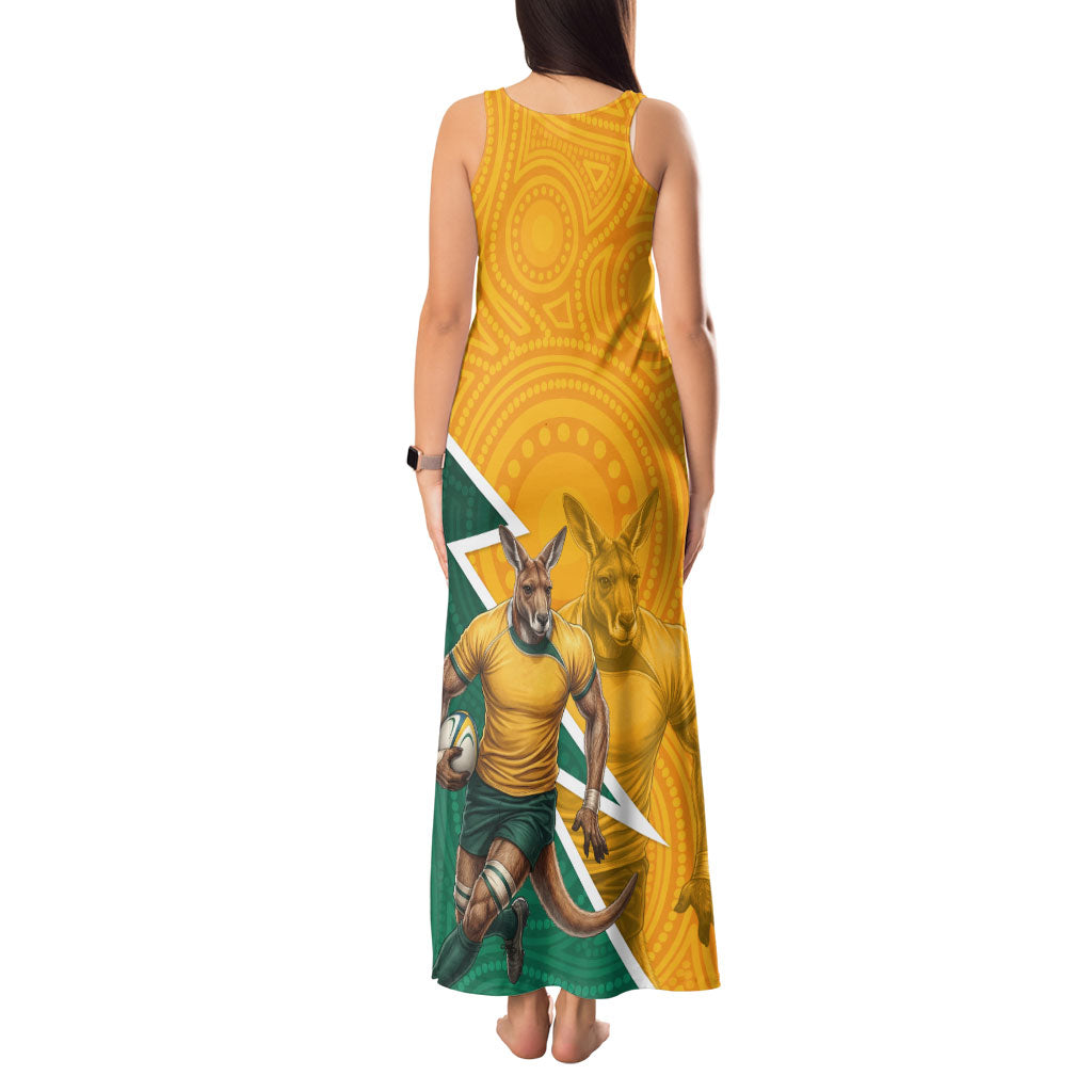 Australia Wallabies Kangaroo Tank Maxi Dress Australia Flag And Lightning Bolt - Aboriginal Rugby Mascot