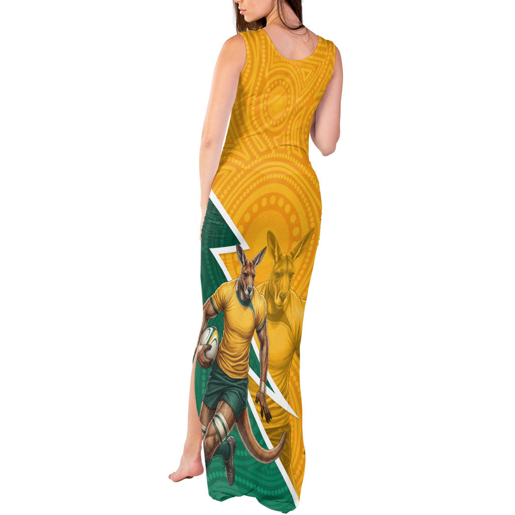 Australia Wallabies Kangaroo Tank Maxi Dress Australia Flag And Lightning Bolt - Aboriginal Rugby Mascot