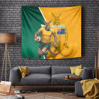 Australia Wallabies Kangaroo Tapestry Australia Flag And Lightning Bolt - Aboriginal Rugby Mascot
