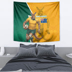 Australia Wallabies Kangaroo Tapestry Australia Flag And Lightning Bolt - Aboriginal Rugby Mascot