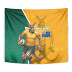 Australia Wallabies Kangaroo Tapestry Australia Flag And Lightning Bolt - Aboriginal Rugby Mascot