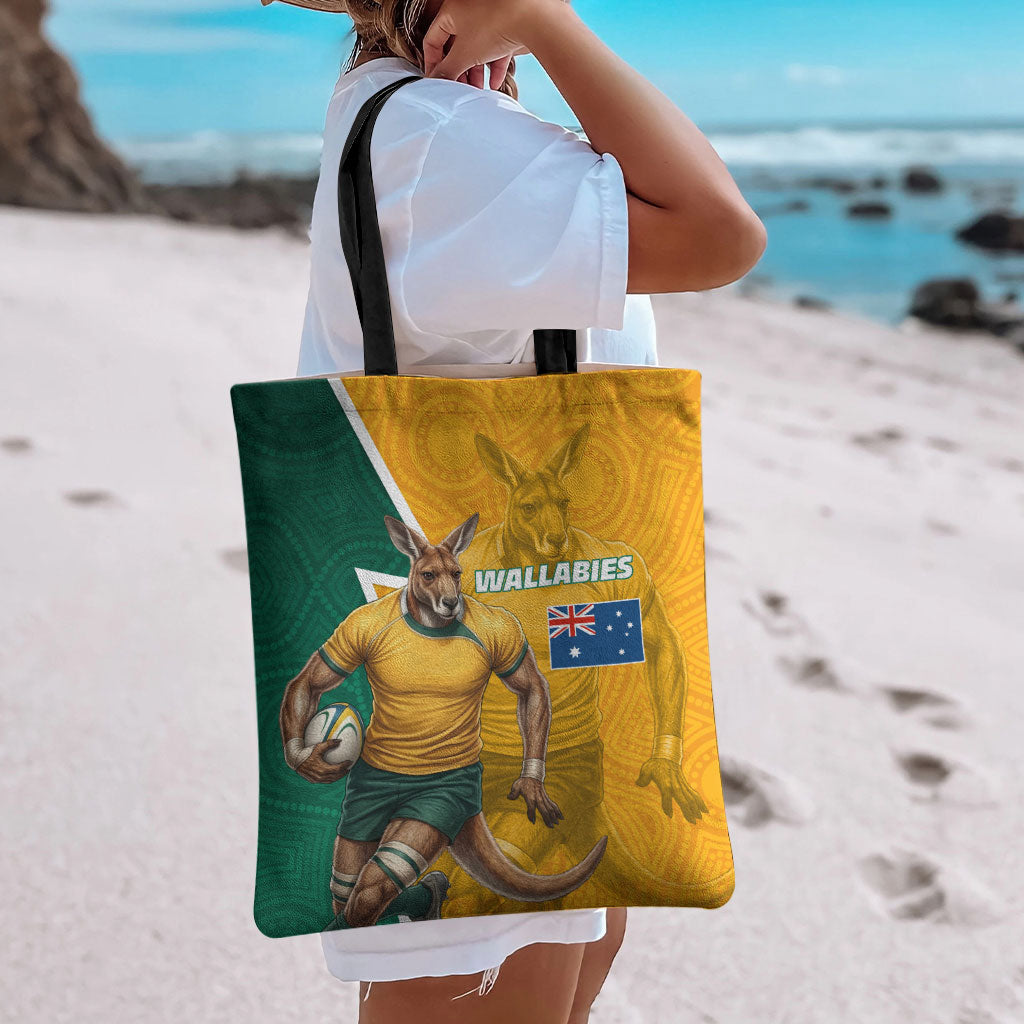 Australia Wallabies Kangaroo Tote Bag Australia Flag And Lightning Bolt - Aboriginal Rugby Mascot