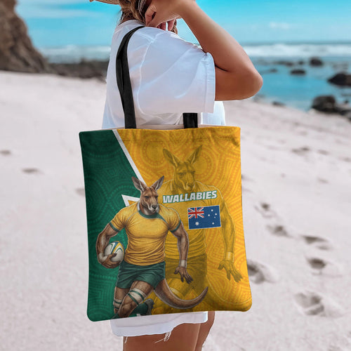 Australia Wallabies Kangaroo Tote Bag Australia Flag And Lightning Bolt - Aboriginal Rugby Mascot