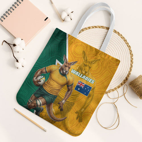 Australia Wallabies Kangaroo Tote Bag Australia Flag And Lightning Bolt - Aboriginal Rugby Mascot