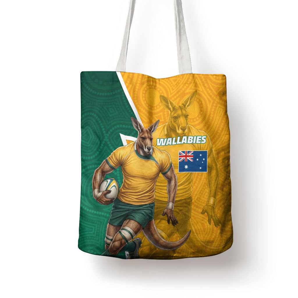 Australia Wallabies Kangaroo Tote Bag Australia Flag And Lightning Bolt - Aboriginal Rugby Mascot