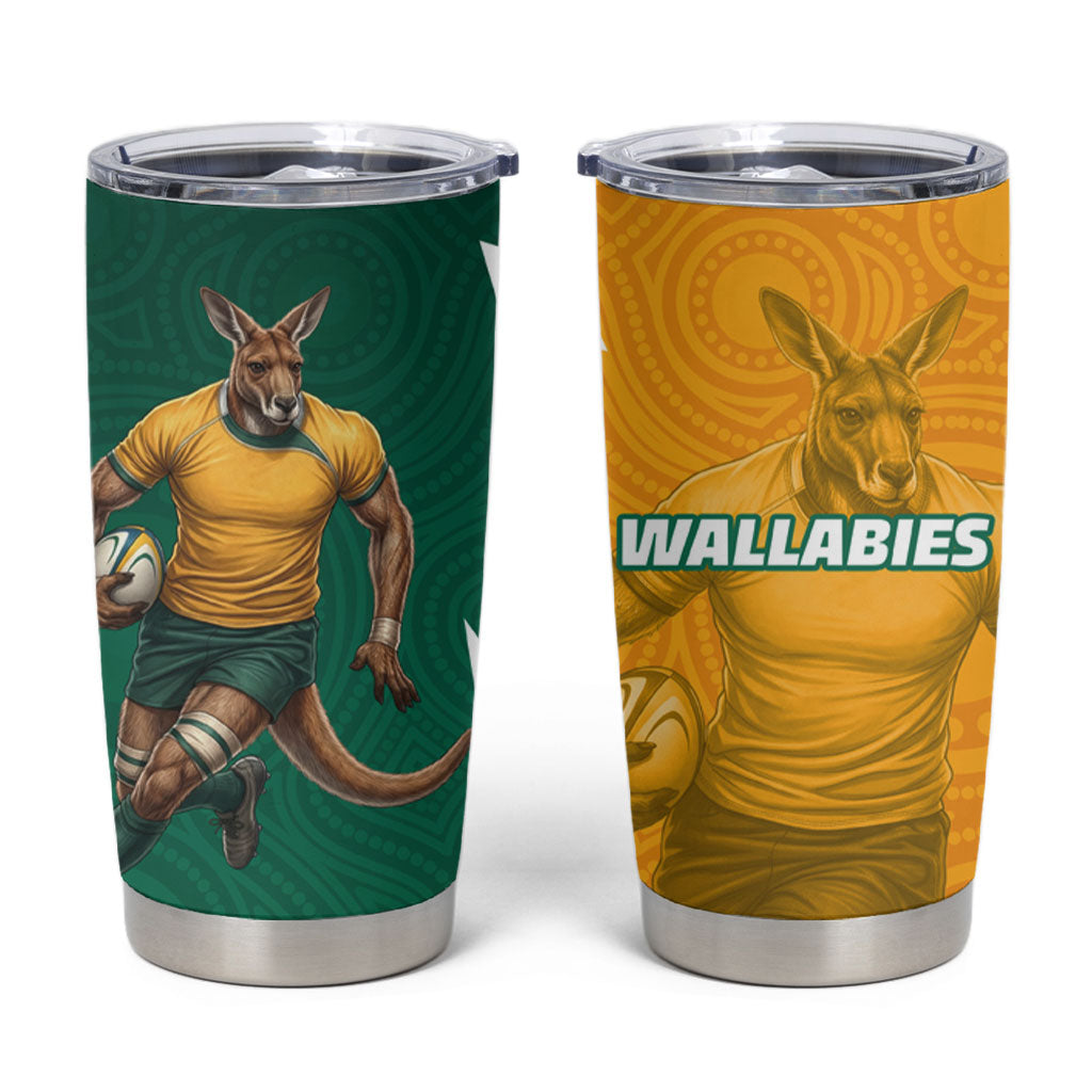 Australia Wallabies Kangaroo Tumbler Cup Australia Flag And Lightning Bolt - Aboriginal Rugby Mascot