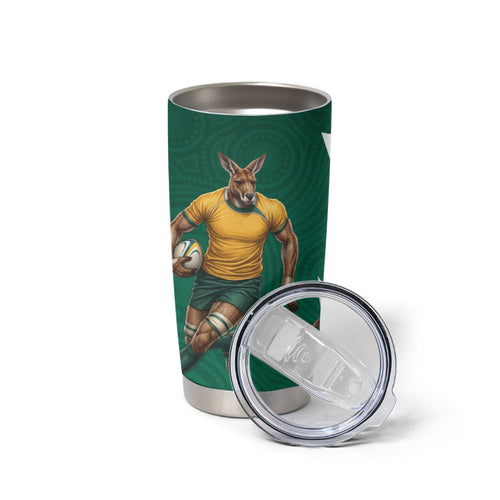 Australia Wallabies Kangaroo Tumbler Cup Australia Flag And Lightning Bolt - Aboriginal Rugby Mascot