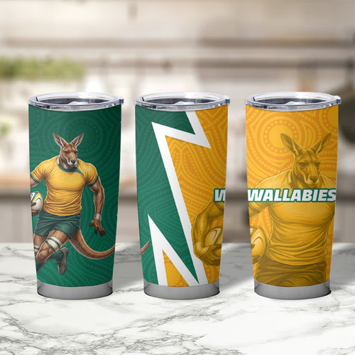 Australia Wallabies Kangaroo Tumbler Cup Australia Flag And Lightning Bolt - Aboriginal Rugby Mascot