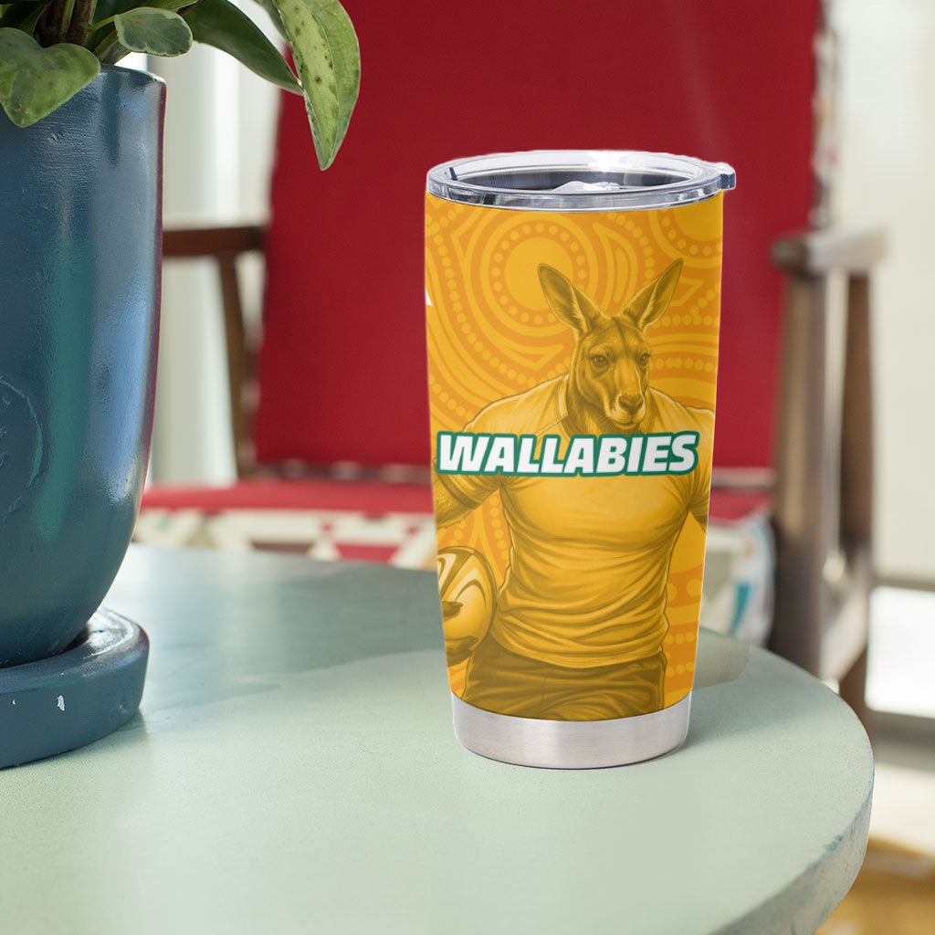 Australia Wallabies Kangaroo Tumbler Cup Australia Flag And Lightning Bolt - Aboriginal Rugby Mascot
