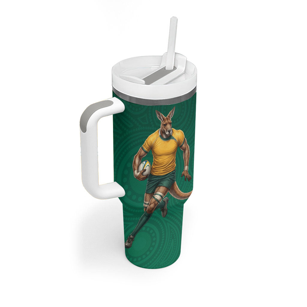 Australia Wallabies Kangaroo Tumbler With Handle Australia Flag And Lightning Bolt - Aboriginal Rugby Mascot