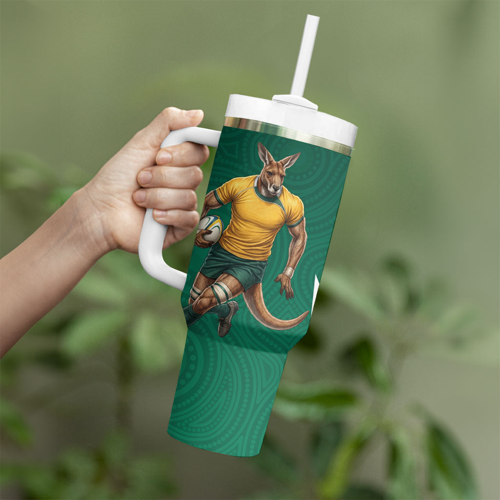 Australia Wallabies Kangaroo Tumbler With Handle Australia Flag And Lightning Bolt - Aboriginal Rugby Mascot