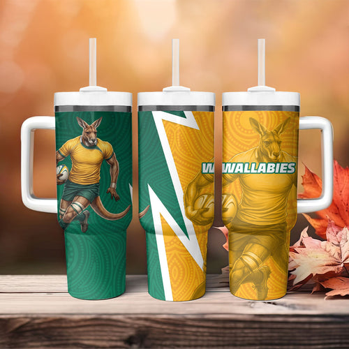 Australia Wallabies Kangaroo Tumbler With Handle Australia Flag And Lightning Bolt - Aboriginal Rugby Mascot