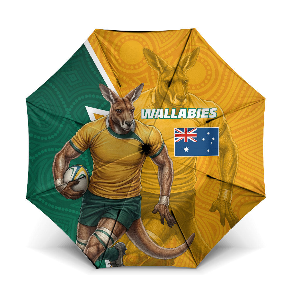 Australia Wallabies Kangaroo Umbrella Australia Flag And Lightning Bolt - Aboriginal Rugby Mascot