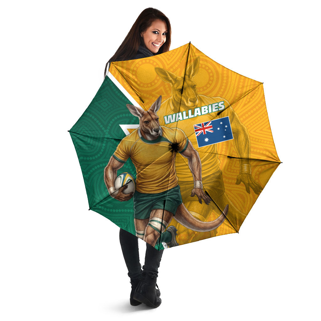 Australia Wallabies Kangaroo Umbrella Australia Flag And Lightning Bolt - Aboriginal Rugby Mascot