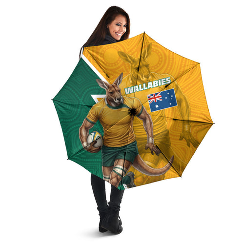 Australia Wallabies Kangaroo Umbrella Australia Flag And Lightning Bolt - Aboriginal Rugby Mascot