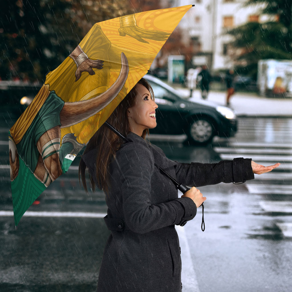 Australia Wallabies Kangaroo Umbrella Australia Flag And Lightning Bolt - Aboriginal Rugby Mascot