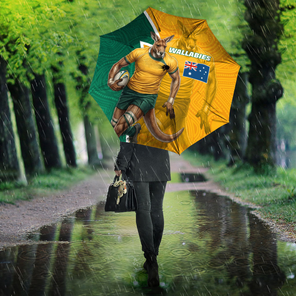 Australia Wallabies Kangaroo Umbrella Australia Flag And Lightning Bolt - Aboriginal Rugby Mascot
