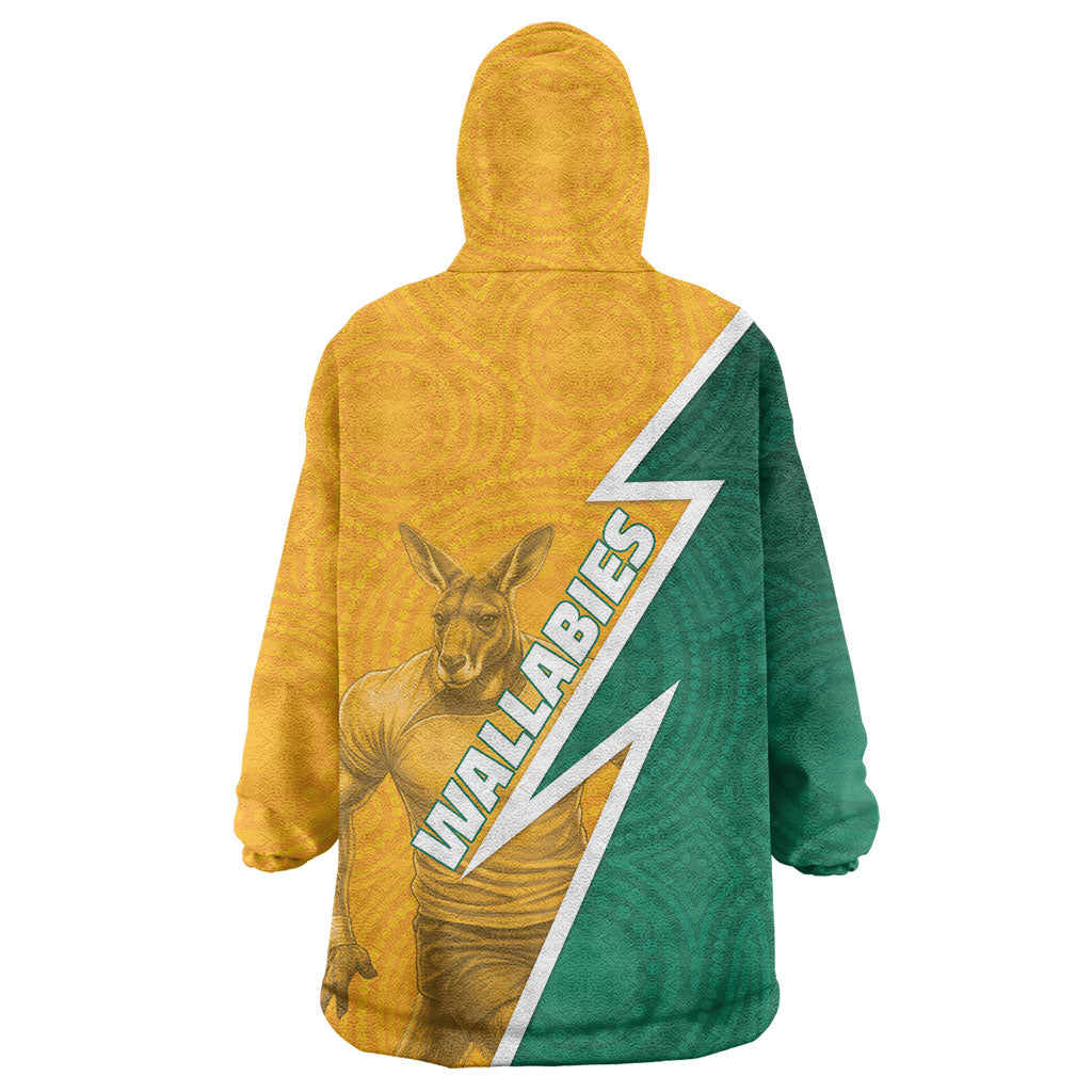 Australia Wallabies Kangaroo Wearable Blanket Hoodie Australia Flag And Lightning Bolt - Aboriginal Rugby Mascot