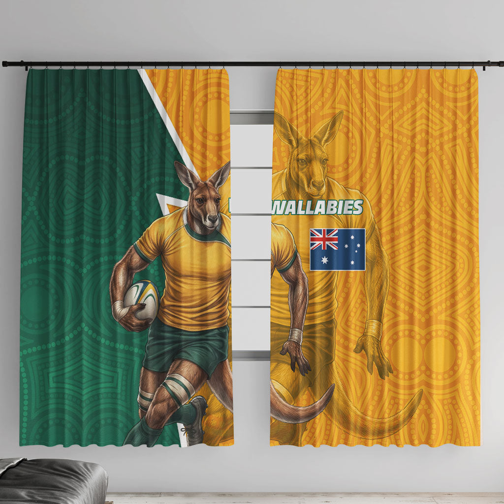 Australia Wallabies Kangaroo Window Curtain Australia Flag And Lightning Bolt - Aboriginal Rugby Mascot