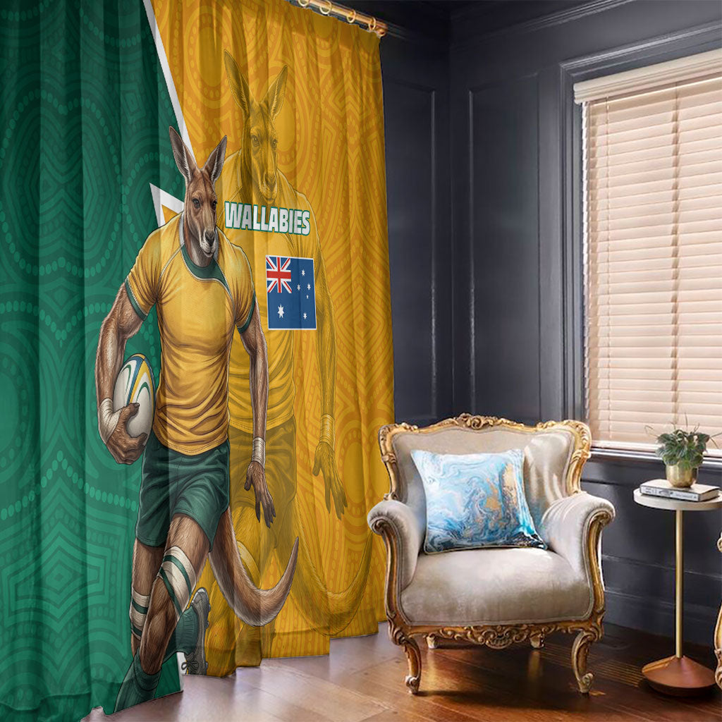 Australia Wallabies Kangaroo Window Curtain Australia Flag And Lightning Bolt - Aboriginal Rugby Mascot