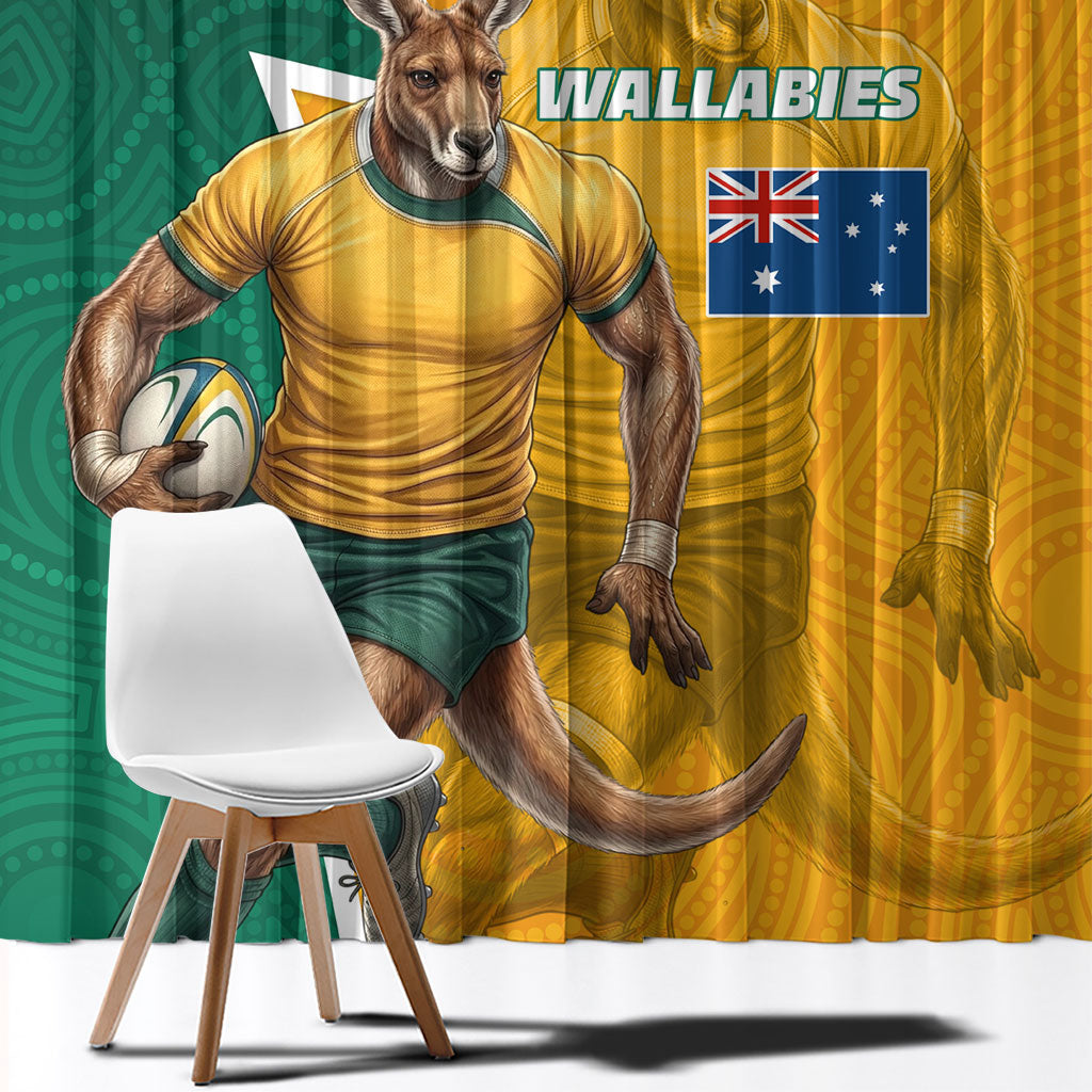 Australia Wallabies Kangaroo Window Curtain Australia Flag And Lightning Bolt - Aboriginal Rugby Mascot