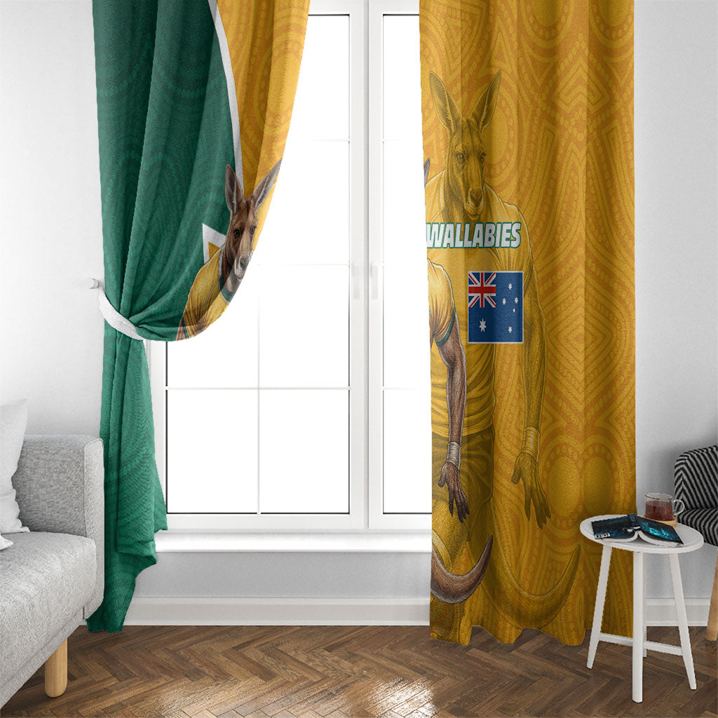 Australia Wallabies Kangaroo Window Curtain Australia Flag And Lightning Bolt - Aboriginal Rugby Mascot