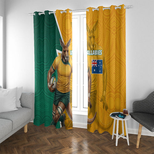 Australia Wallabies Kangaroo Window Curtain Australia Flag And Lightning Bolt - Aboriginal Rugby Mascot