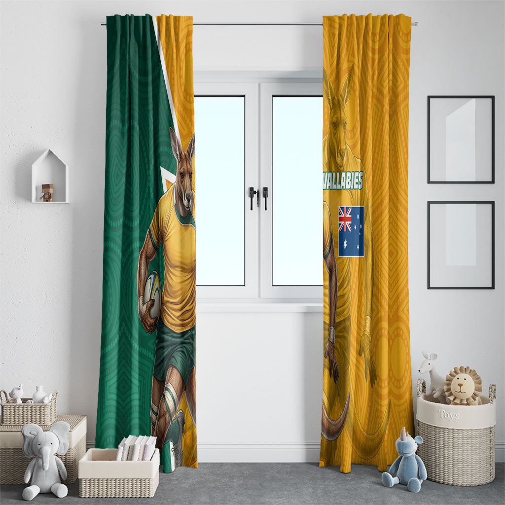 Australia Wallabies Kangaroo Window Curtain Australia Flag And Lightning Bolt - Aboriginal Rugby Mascot