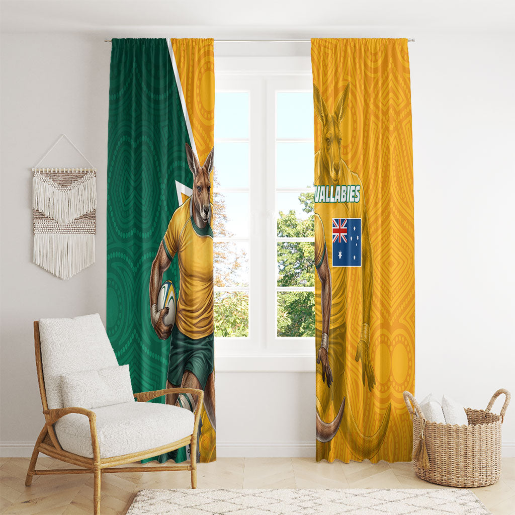 Australia Wallabies Kangaroo Window Curtain Australia Flag And Lightning Bolt - Aboriginal Rugby Mascot