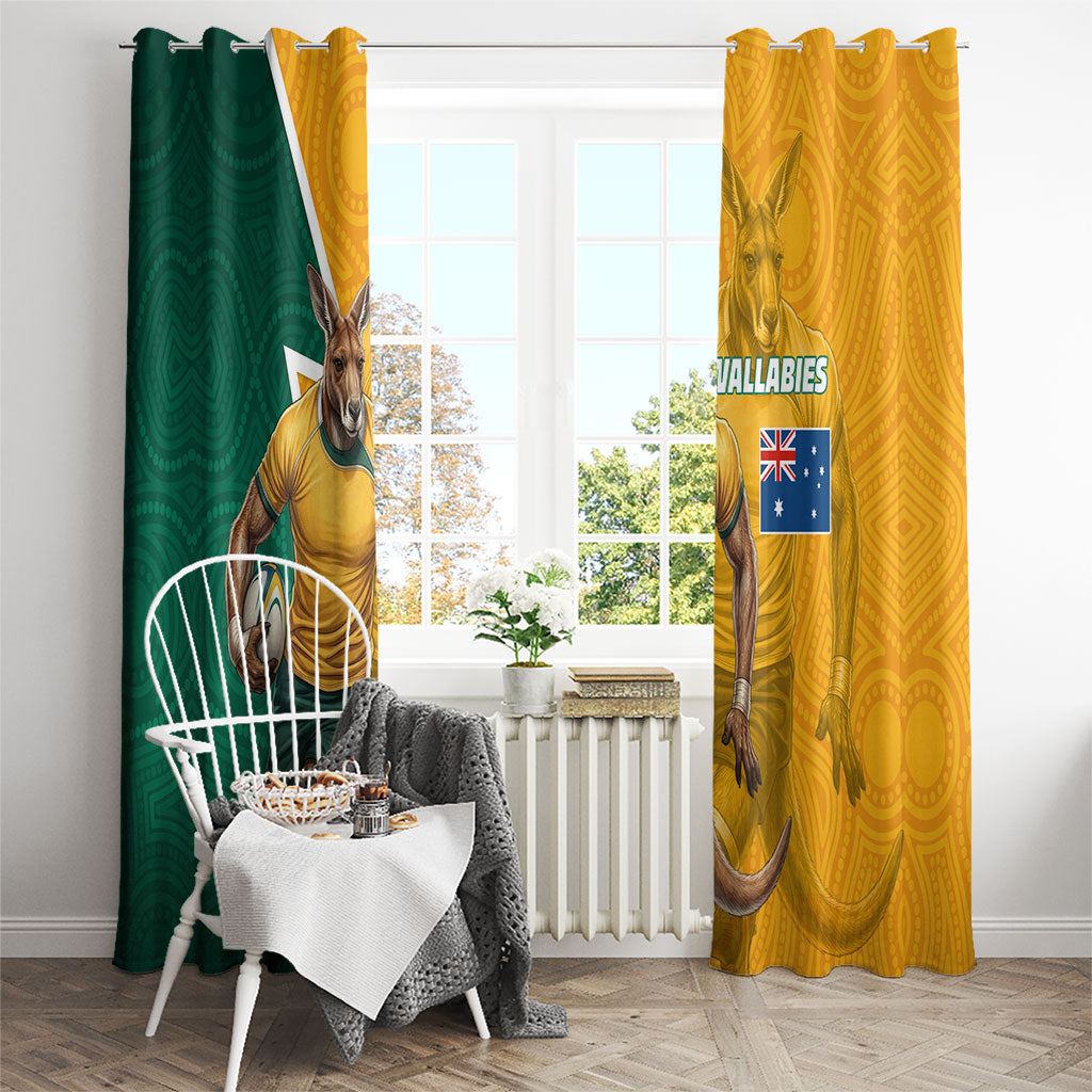 Australia Wallabies Kangaroo Window Curtain Australia Flag And Lightning Bolt - Aboriginal Rugby Mascot