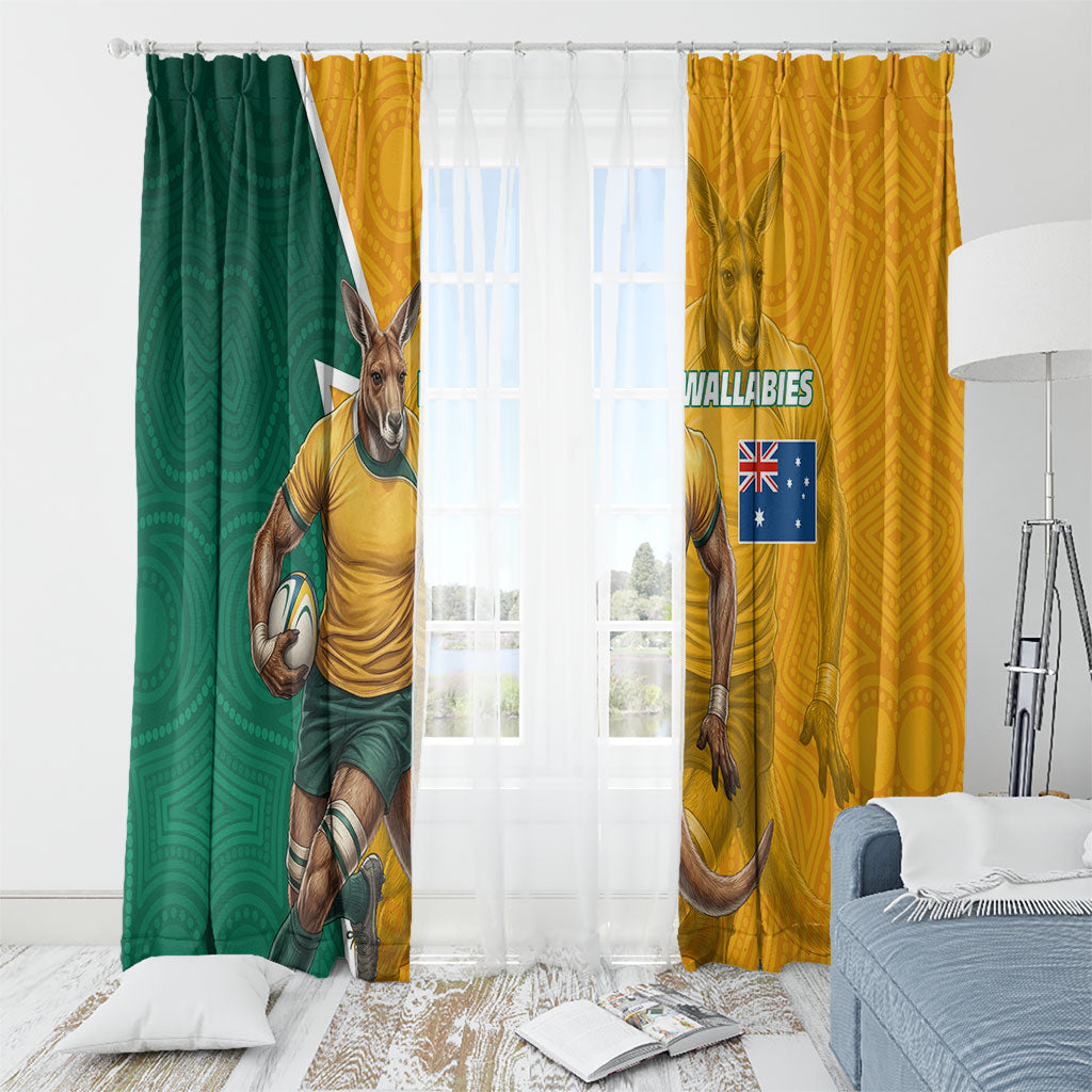 Australia Wallabies Kangaroo Window Curtain Australia Flag And Lightning Bolt - Aboriginal Rugby Mascot