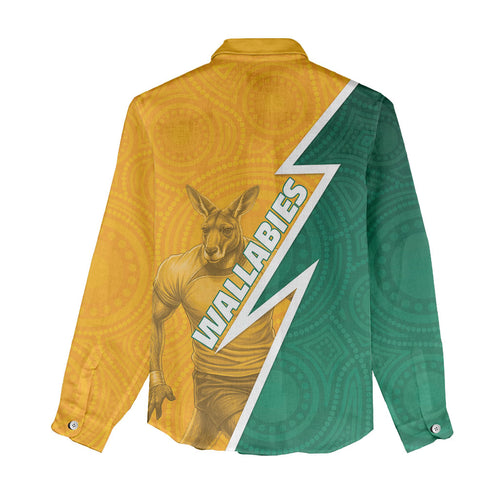 Australia Wallabies Kangaroo Women Casual Shirt Australia Flag And Lightning Bolt - Aboriginal Rugby Mascot