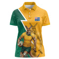 Australia Wallabies Kangaroo Women Polo Shirt Australia Flag And Lightning Bolt - Aboriginal Rugby Mascot