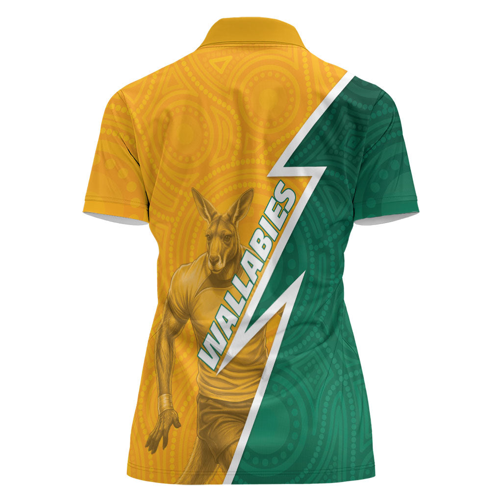Australia Wallabies Kangaroo Women Polo Shirt Australia Flag And Lightning Bolt - Aboriginal Rugby Mascot