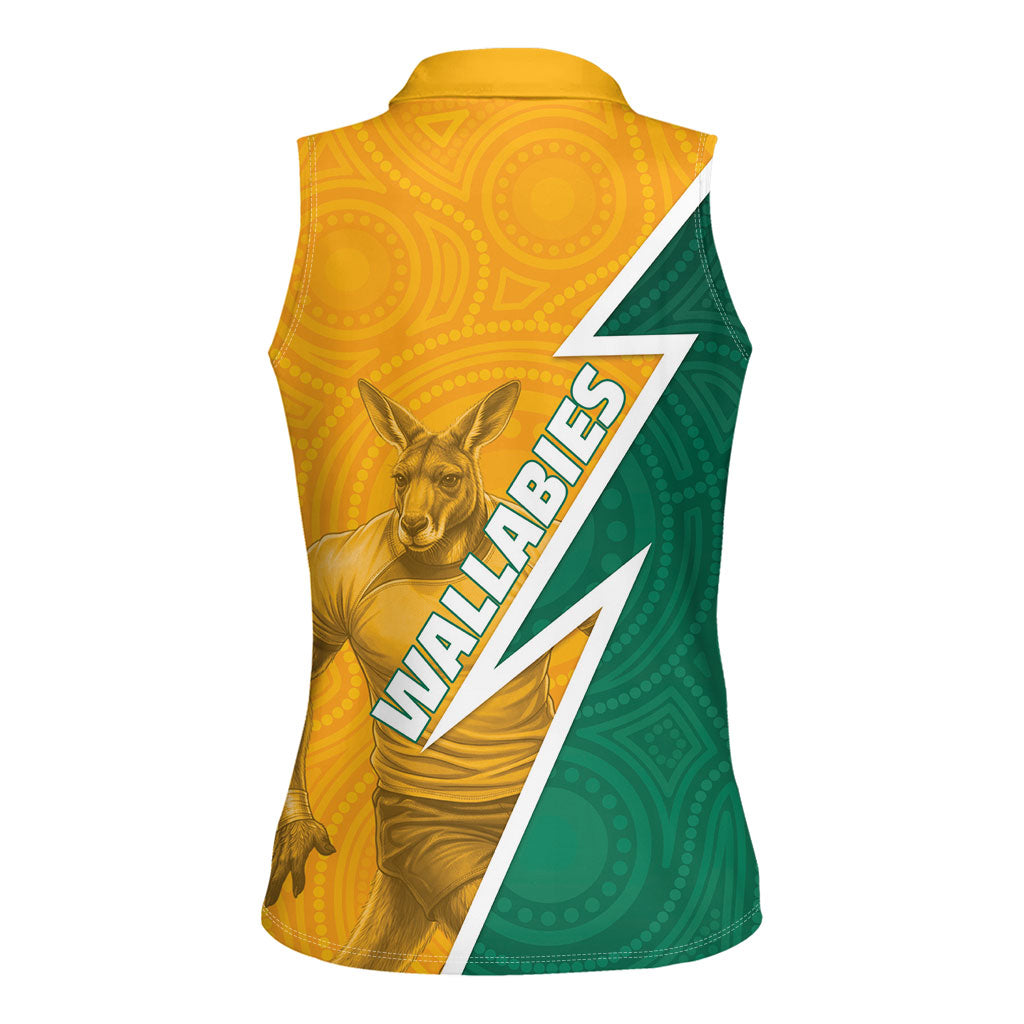 Australia Wallabies Kangaroo Women Sleeveless Polo Shirt Australia Flag And Lightning Bolt - Aboriginal Rugby Mascot