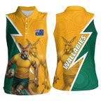 Australia Wallabies Kangaroo Women Sleeveless Polo Shirt Australia Flag And Lightning Bolt - Aboriginal Rugby Mascot