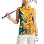 Australia Wallabies Kangaroo Women Sleeveless Polo Shirt Australia Flag And Lightning Bolt - Aboriginal Rugby Mascot