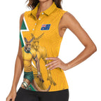 Australia Wallabies Kangaroo Women Sleeveless Polo Shirt Australia Flag And Lightning Bolt - Aboriginal Rugby Mascot