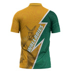 Australia Wallabies Kangaroo Zipper Polo Shirt Australia Flag And Lightning Bolt - Aboriginal Rugby Mascot