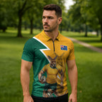 Australia Wallabies Kangaroo Zipper Polo Shirt Australia Flag And Lightning Bolt - Aboriginal Rugby Mascot