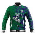New Zealand Warriors Rugby Baseball Jacket Fierce Mascot Geometric Tribal Art