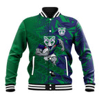 New Zealand Warriors Rugby Baseball Jacket Fierce Mascot Geometric Tribal Art